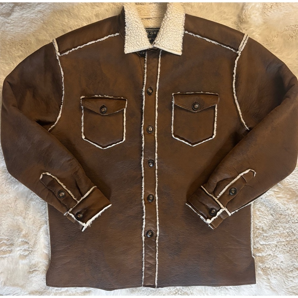 TRU GRIT VINTAGE WASHED BROWN SHERPA BUTTON JACKET SHACKET SIZE: MEDIUM